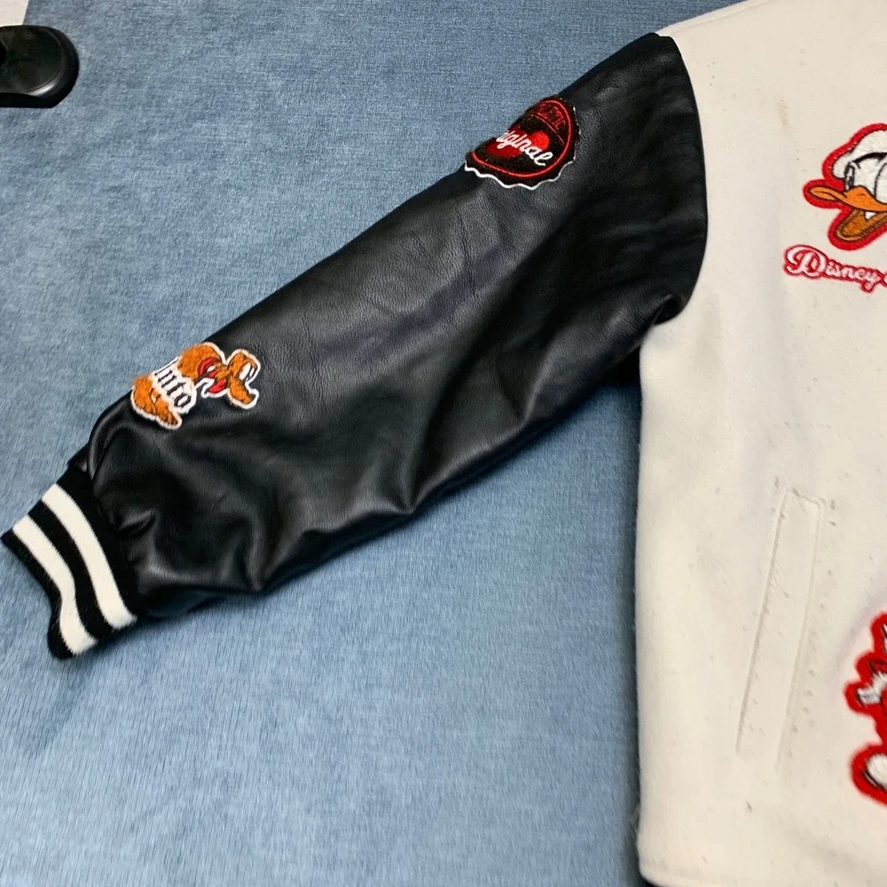 Forever 21 Disney Mickey & Friends Varsity Jacket Kids 9/10 White Black Pockets